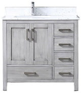 Jacques 36" Distressed Gray Single Vanity Cabinet Carrara Marble Top Sink Left