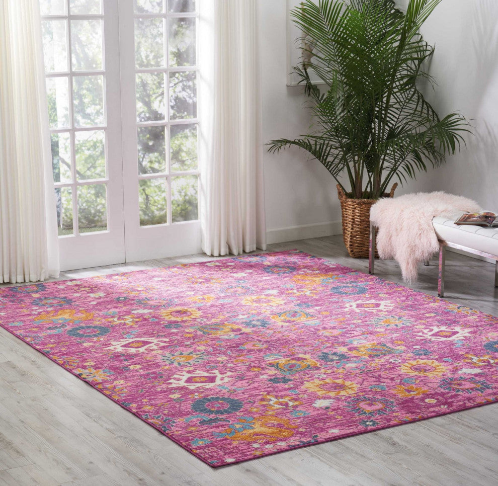 8 x 10 Fuchsia and Orange Distressed Area Rug