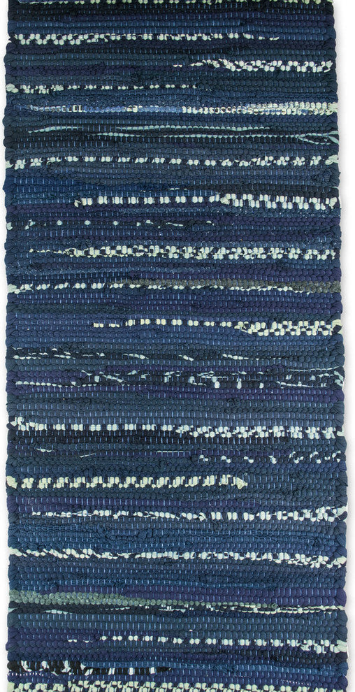 Multi Nautical Blue Chindi Rag Table Runner 14X72