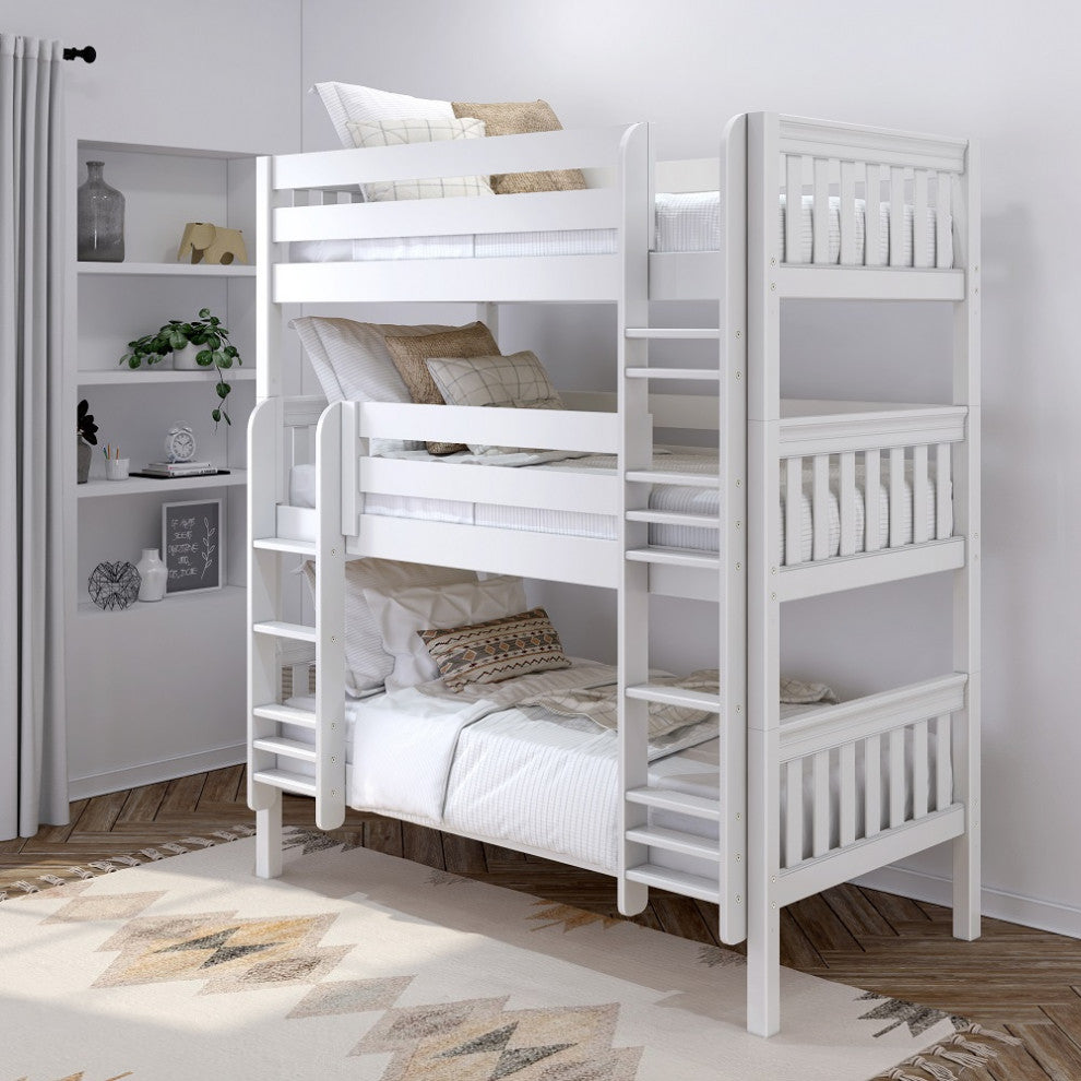 Stella White Triple Bunk Bed, Twin Size, Bunk Bed Only