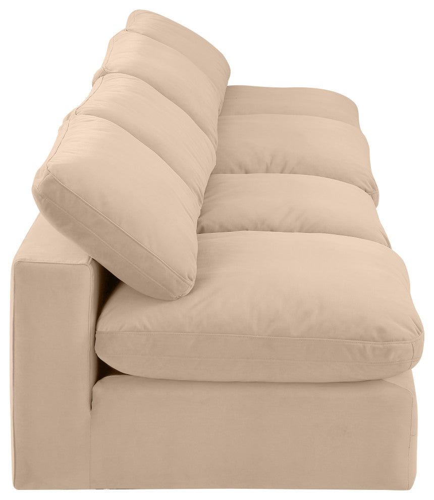 Comfy Upholstered Modular Sofa, Beige, 4-Piece: 4 Armless Chair, Velvet