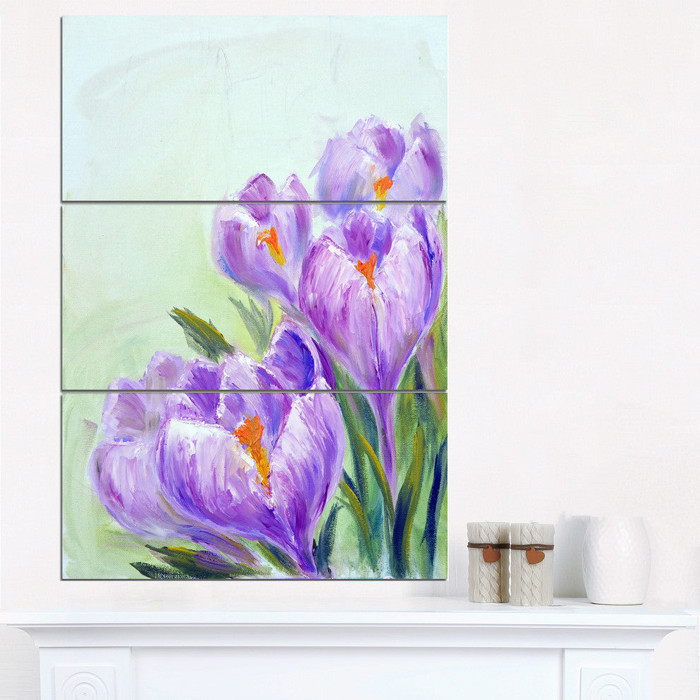 "Crocuses Looking into Sky" Glossy Metal Wall Art, 3 Panels, 28"x36"