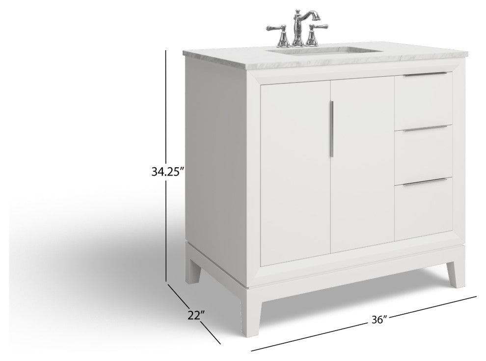 The Ezra Bathroom Vanity, Pure White, 36", Single Sink, Freestanding