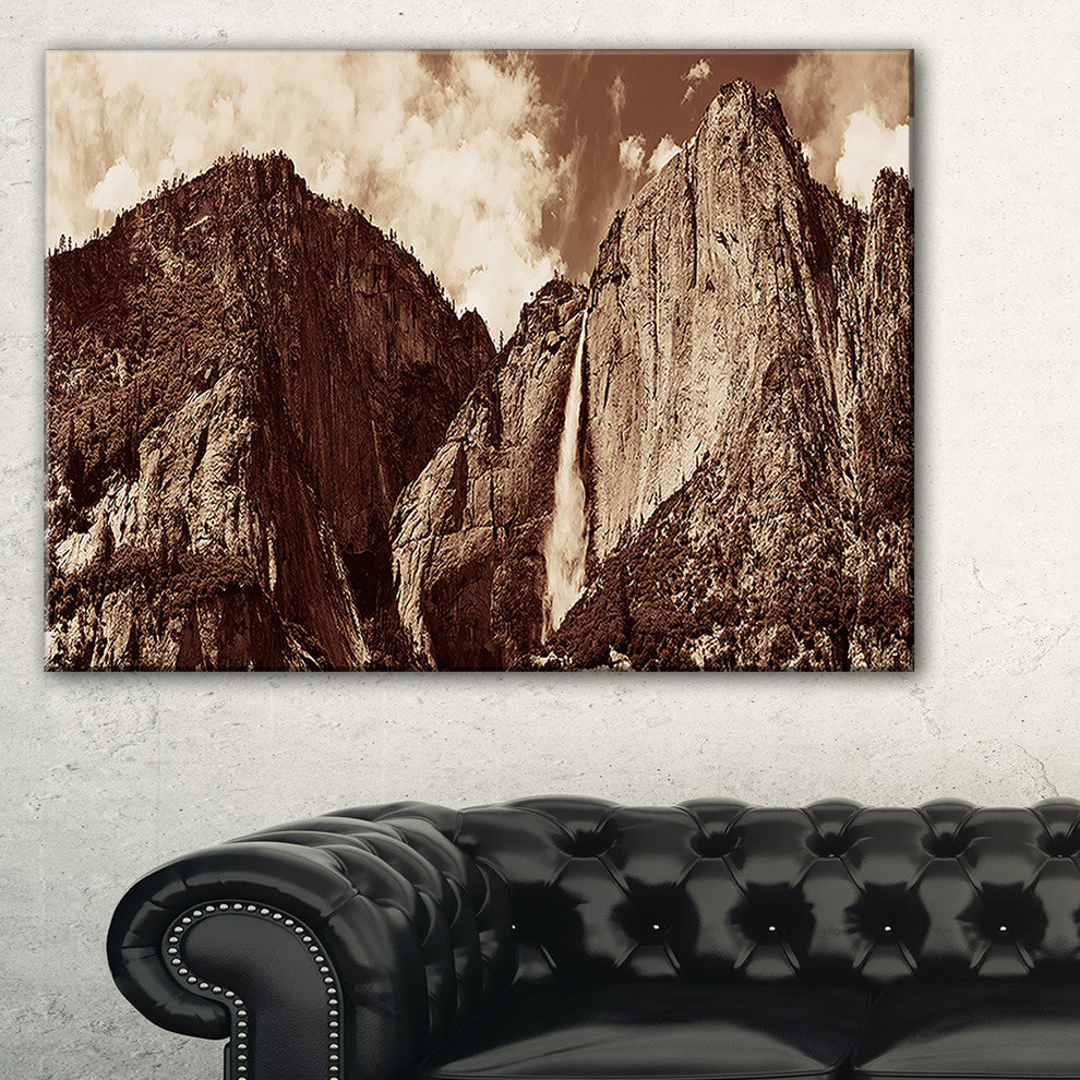 "Yosemite Waterfall Panorama" Seashore Canvas Art, 32"x16"