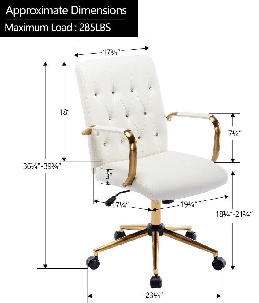 Rhinestone Tufted Armrest Task Chair, White