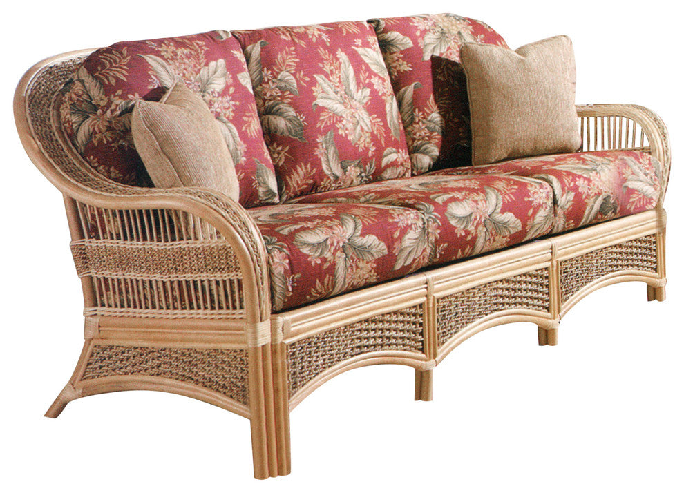 Spice Island Sofa in Natural, Aqua Fabric