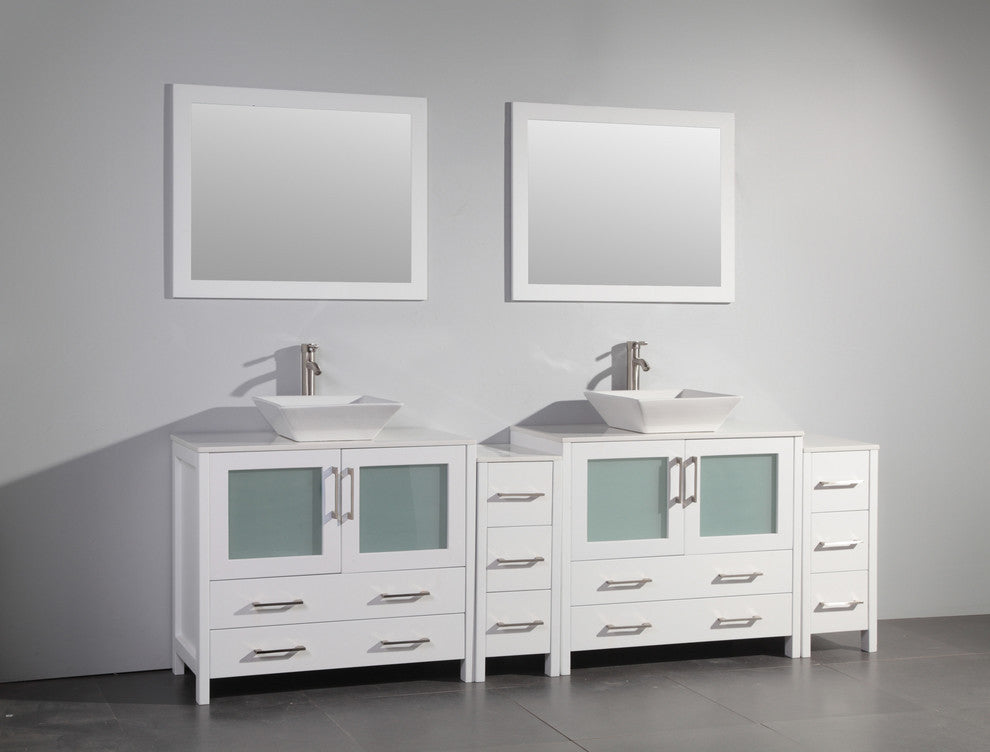 Vanity Art Vanity Set With Vessel Sink, White, 96", Standard Mirror