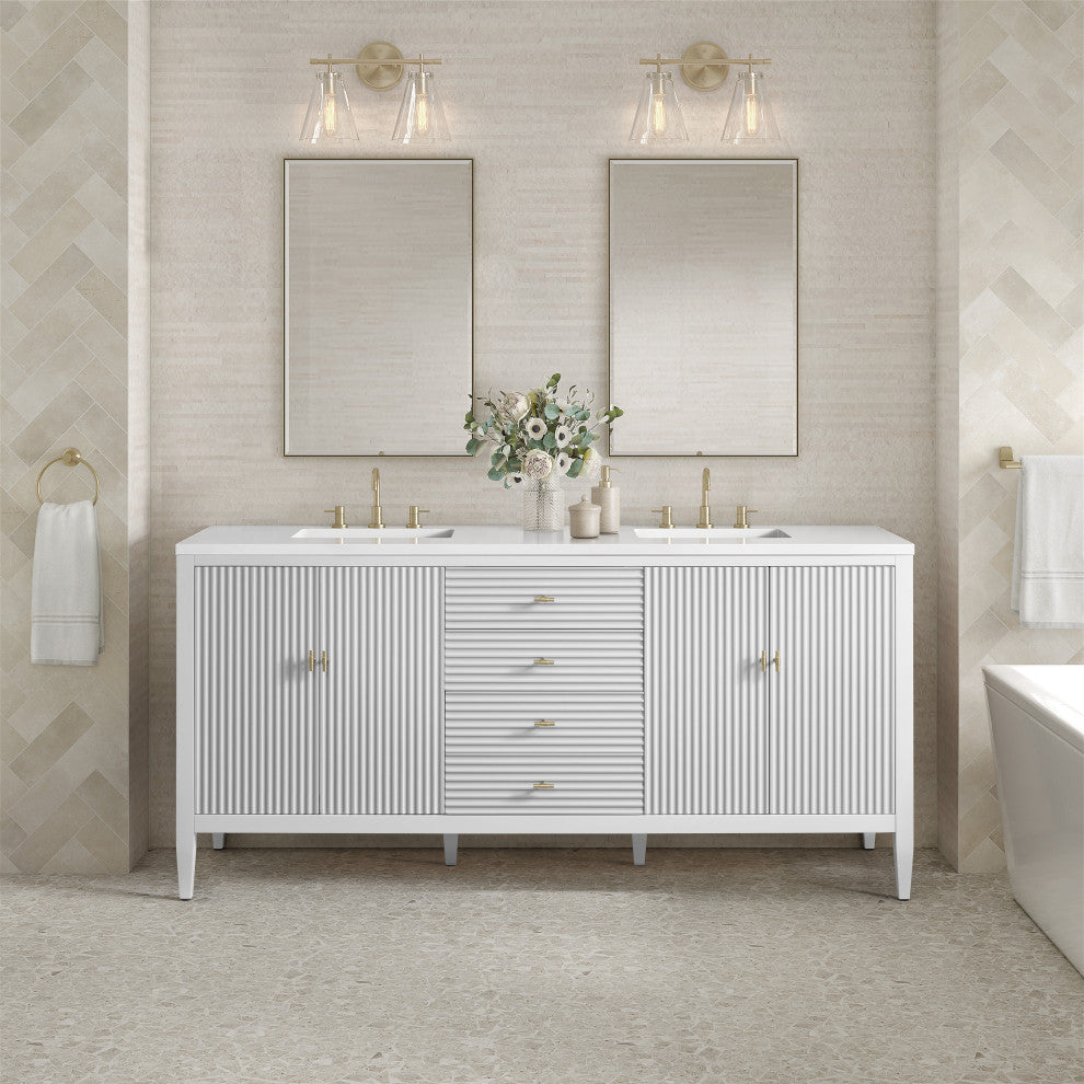 Myrrin 72" Double Vanity, Bright White, 3 CM White Zeus Top