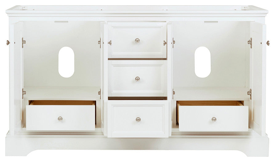 Windsor Matte White Traditional Double Sink Bathroom Cabinet, 60"