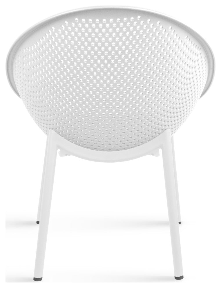 Modern Plastic Lounge Chair Perforated Egg Shaped Seat for Indoor/Outdoor, White