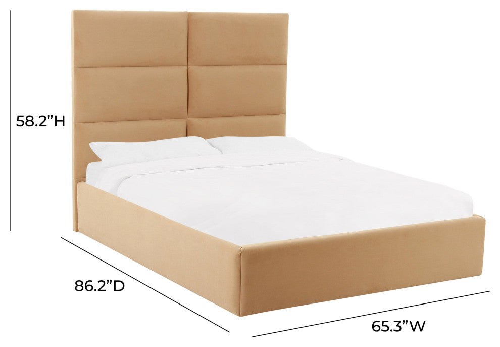Eliana Honey Velvet Queen Bed - Honey