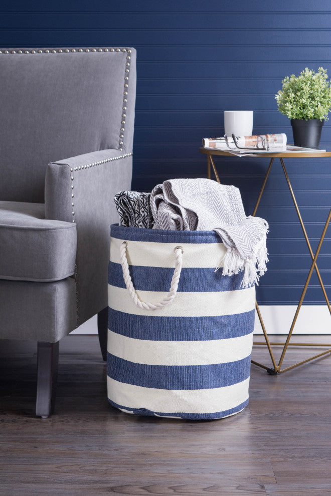 Paper Bin Stripe Nautical Blue Round Large 20x15"x15"