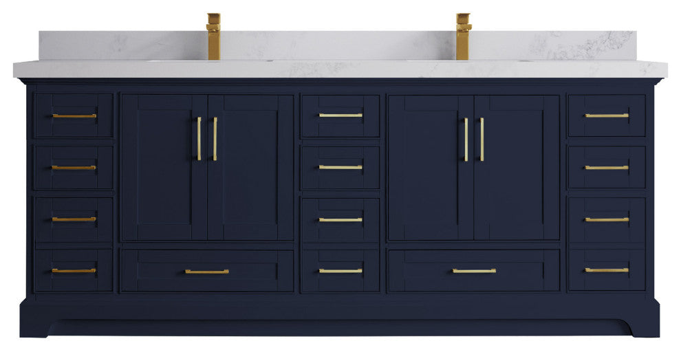 Fenway 84 Double Sink Bath Vanity in Navy Blue 2" Calacatta Nuvo