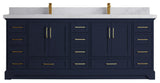 Fenway 84 Double Sink Bath Vanity in Navy Blue 2" Calacatta Nuvo