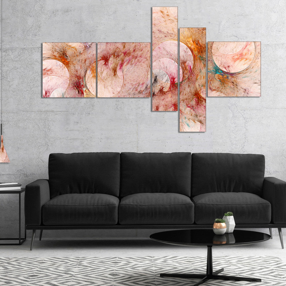 Red Circles Fractal Texture, Abstract Canvas Art Print, 60"x32", 5 panels