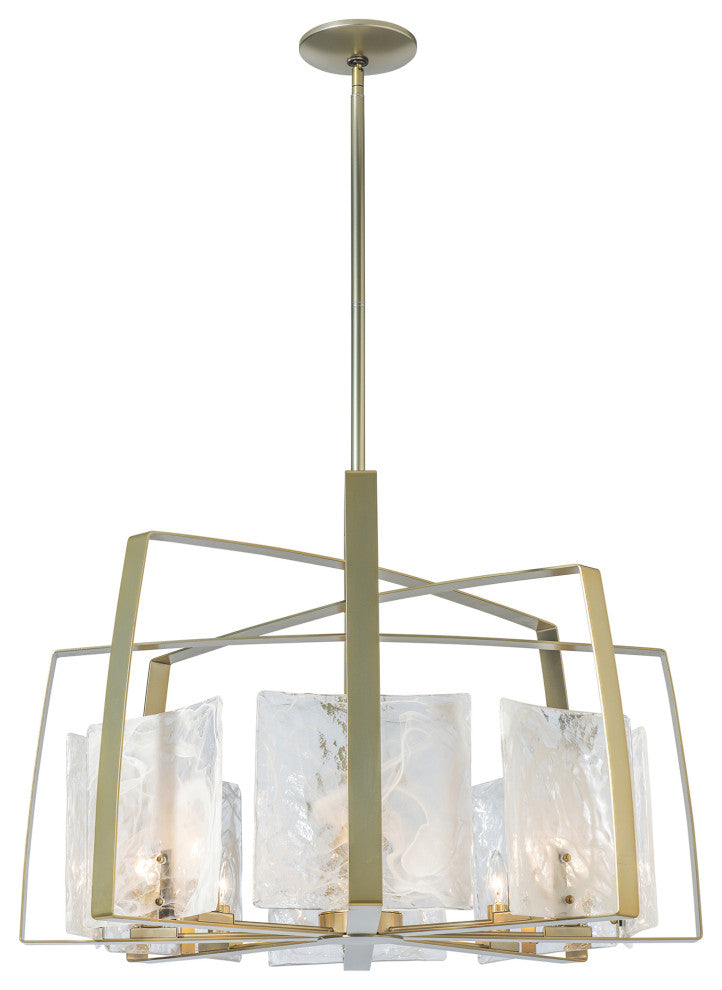 Arc 8-Light Pendant, Modern Brass Finish, White Swirl Glass