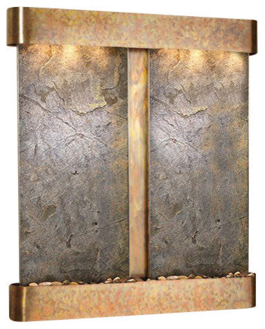 Cottonwood Falls Wall Fountain, Rustic Copper, Green Featherstone, Round Frame