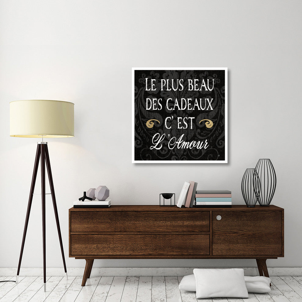 "Inspirational Collage I French on Black" Print by Daphne Brissonnet, 38"x38"