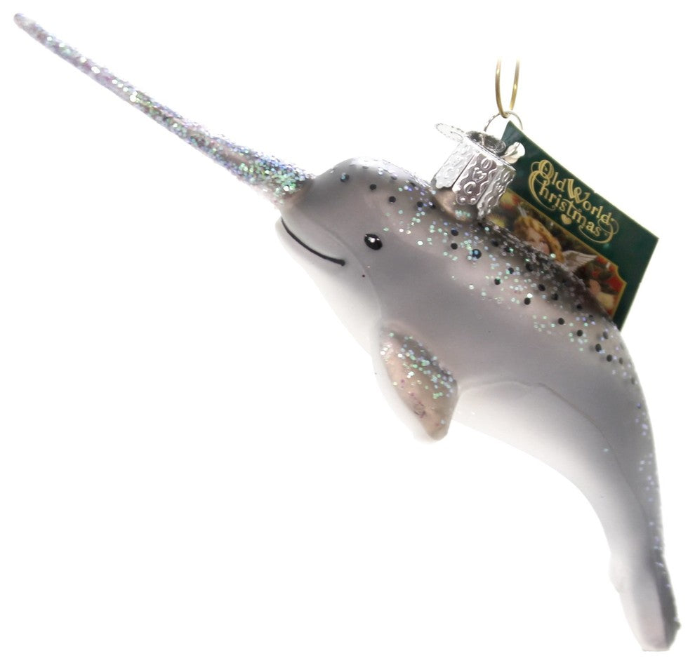 Old World Christmas Narwhal Glass Ornament Artic Sea Long Tusk 12538