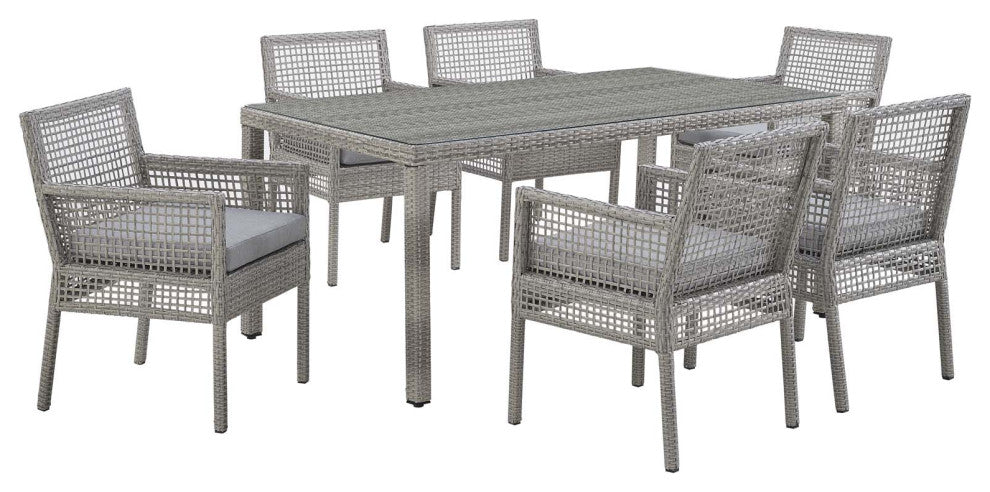 Aura 7 Piece Outdoor Patio Wicker Rattan Set, Gray Gray