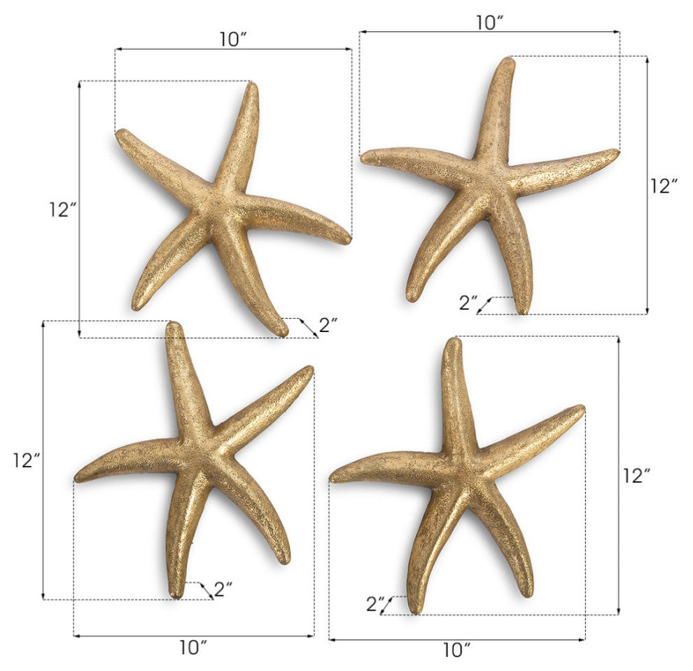 Starfish, Gold Leaf, 4-Piece Set, Small, Gold, Small