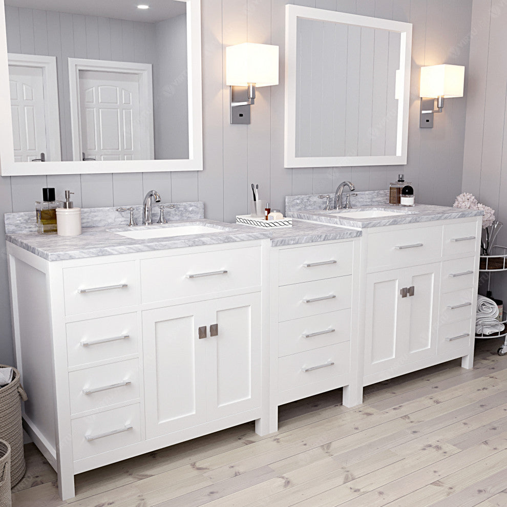 93" Double Bathroom Vanity, White, Square Sink, Polished Chrome