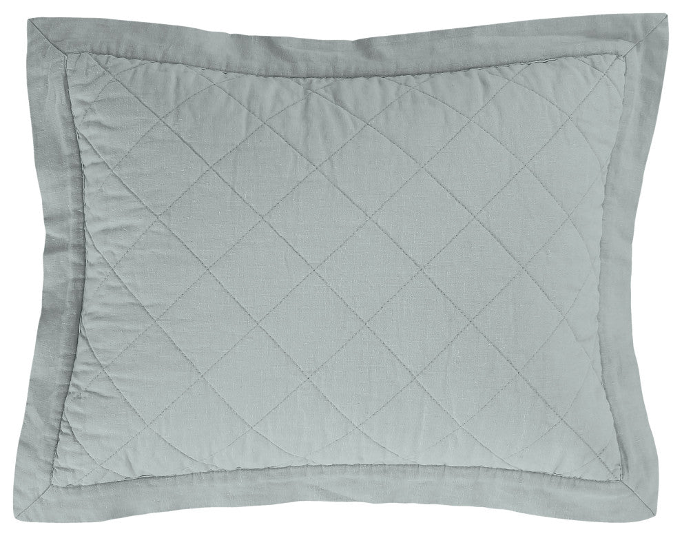 Linen Cotton Diamond Quilted Boudoir Pillow, 12"x16", Seaglass, 1 Piece
