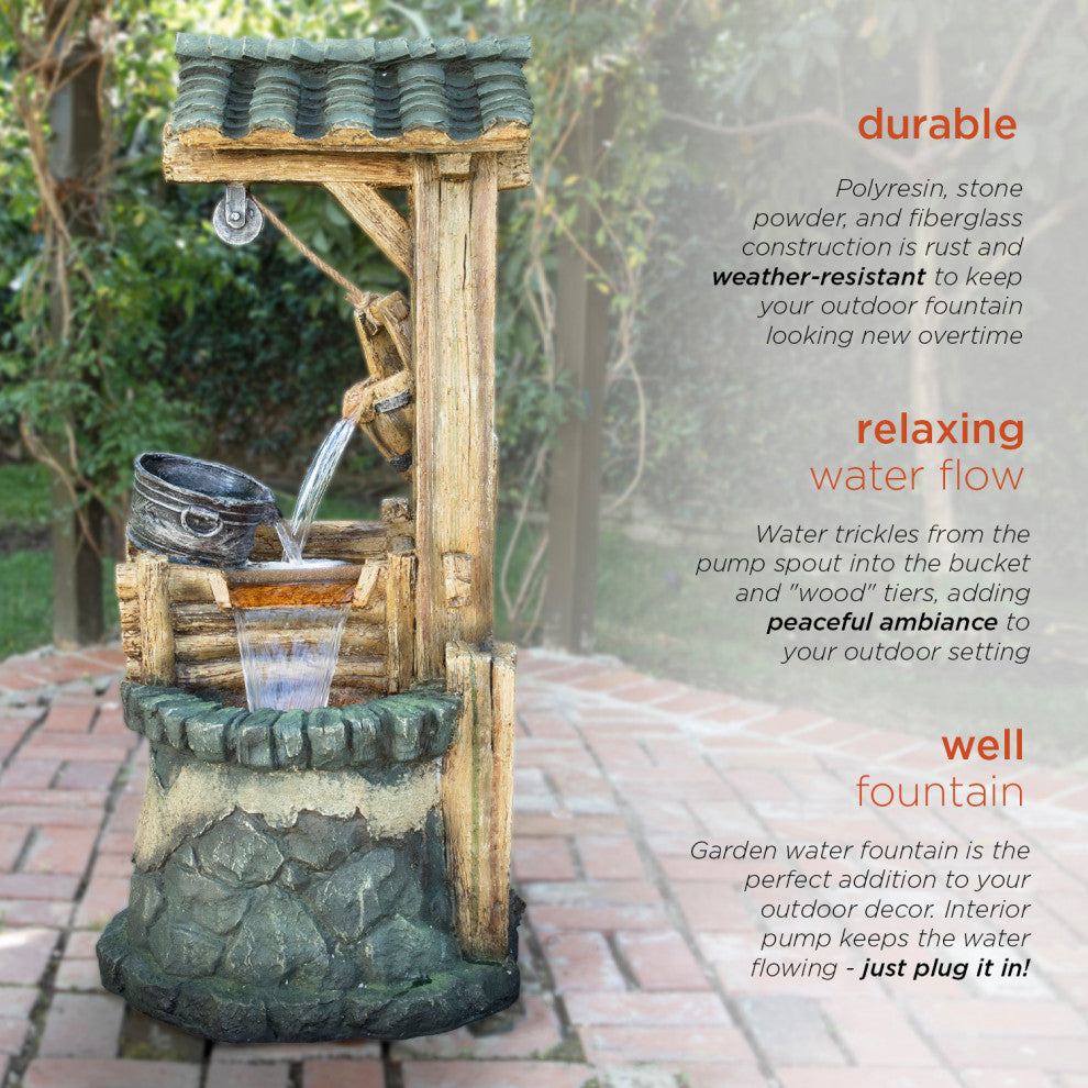 50" Tall Outdoor Water Well Fountain with Tiering Bucket