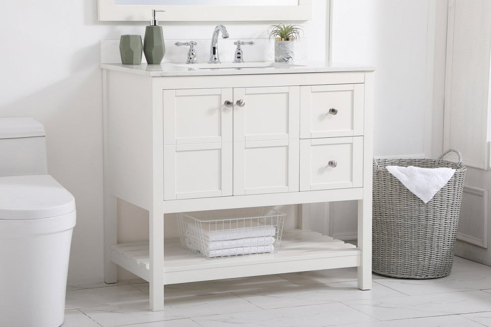 Tobias 36" Single Bathroom Vanity, White With Backsplash