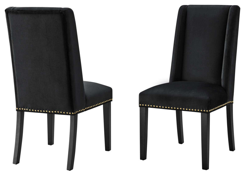 Dining Chair, Nailhead, Set of 2, Black, Velvet, Modern, Bistro Hospitality