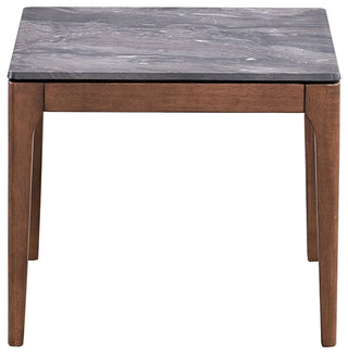 Engineering Marble Grain End Table With Wooden Legs, Walnut