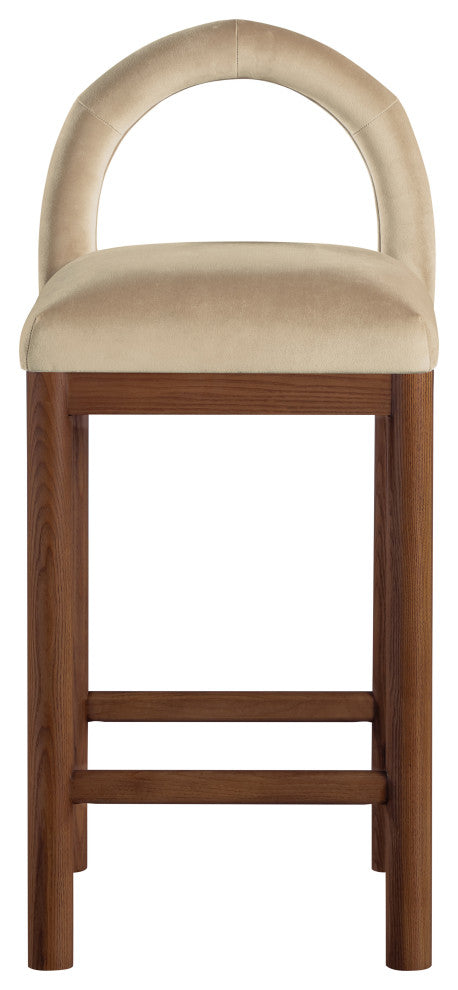 Conrad Upholstered Bar and Counter Stool, Beige, Velvet, Brown
