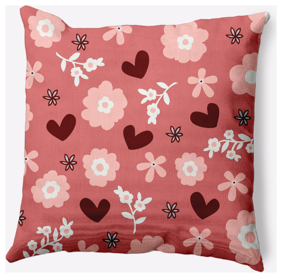 Flowery Love Valentines Decorative Throw Pillow, Pink, 26"x26"