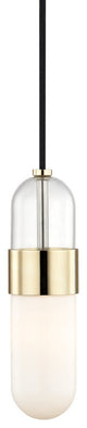 Emilia LED Pendant - Polished Brass Finish - Clear Glass Top Opal Glass Bottom