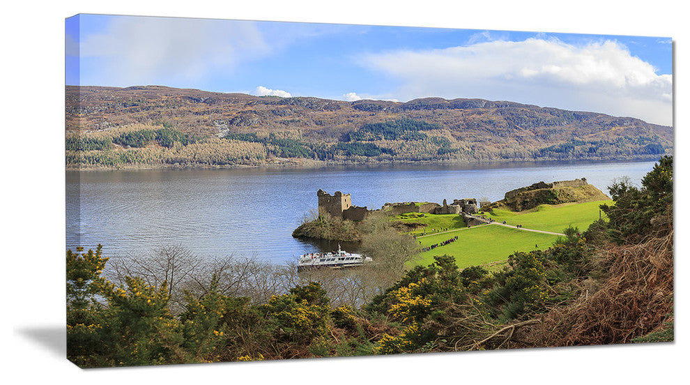 Lago Ness and Urquhart Castle, Landscape Canvas Art Print, 60"x28"