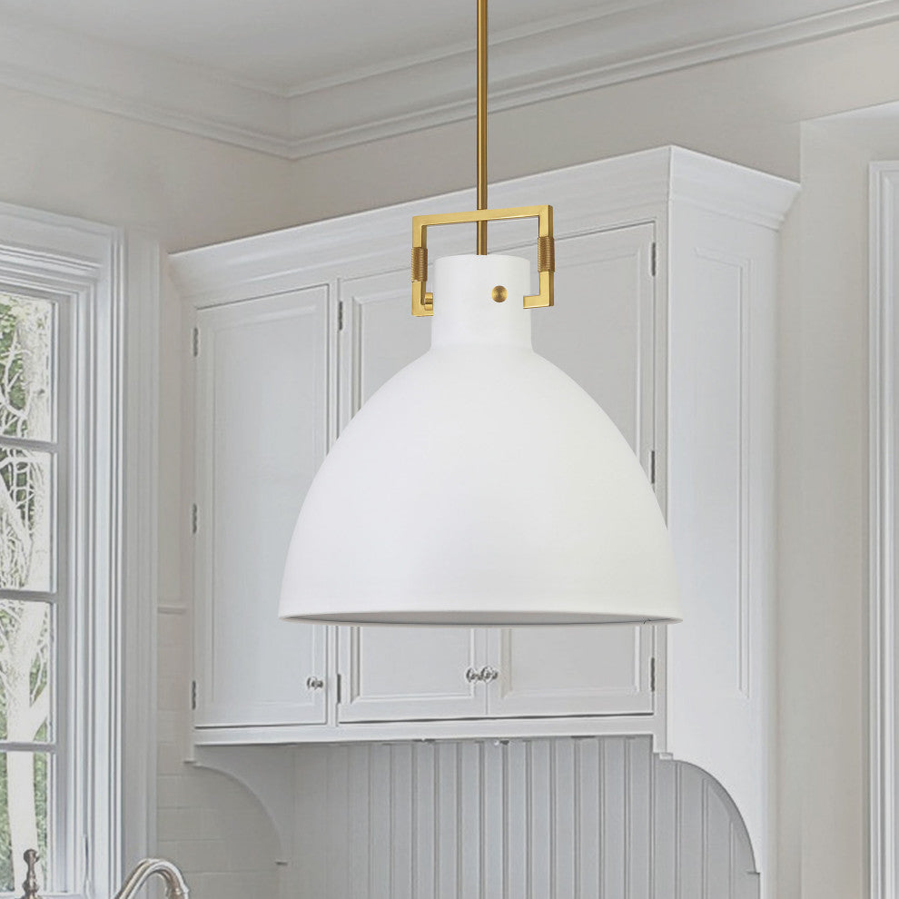 Liberty Contemporary 1 Light Matte White Aged Brass Metal Pendant