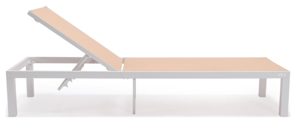 LeisureMod Marlin Patio Chaise Lounge Chair White Frame Set of 2, Light Brown