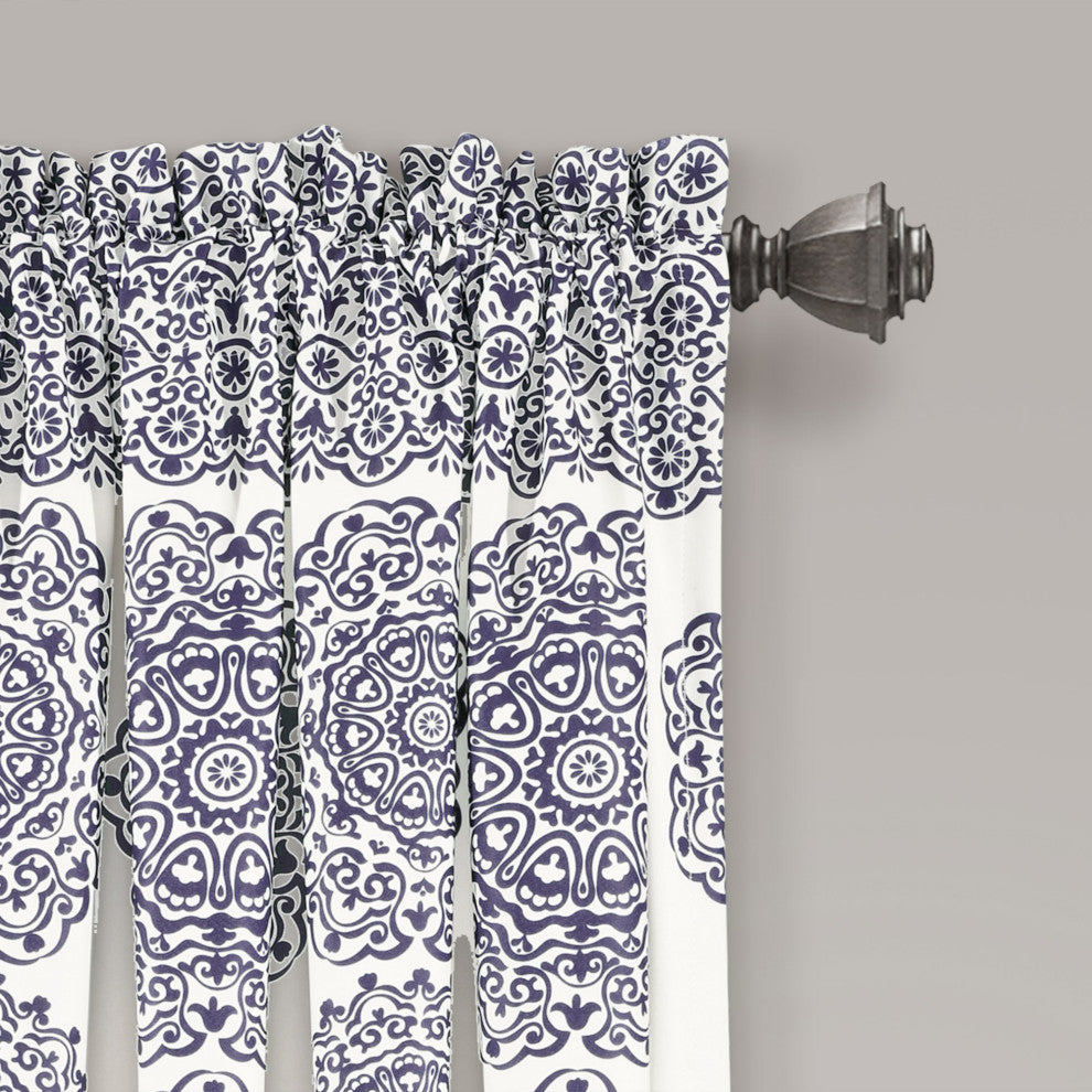 Stripe Medallion Room Darkening Window Panel, Set of 2, Navy, 63"x52"