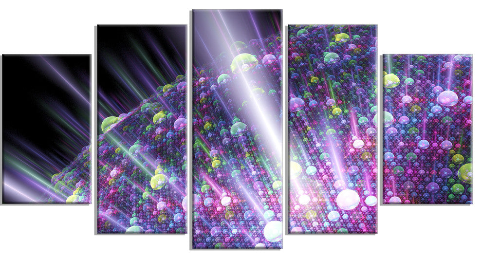 Purple Solar Bubbles Planet, Contemporary Canvas Art Print, 60"x32", 5 Panels