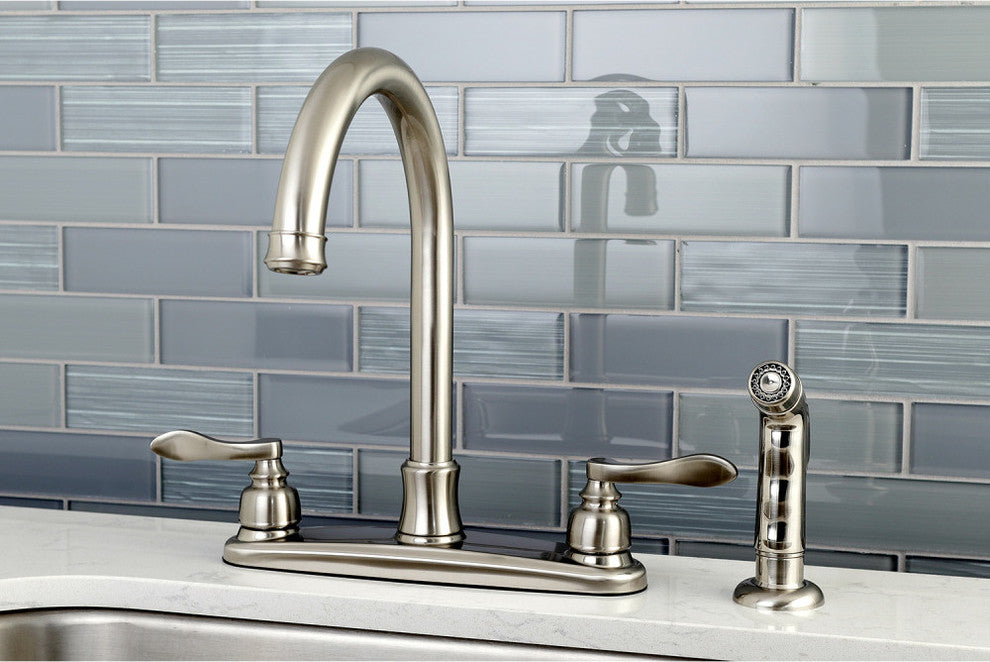 Kingston Brass 8" Centerset Kitchen Faucet With Sprayer, Brushed Nickel