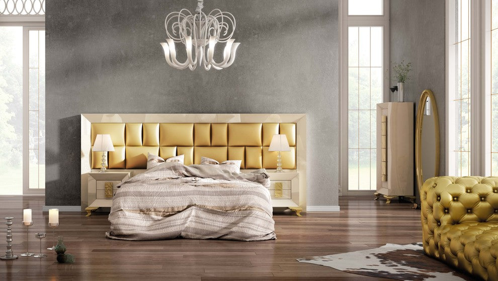Md Karen 29 Special Headboard Bedroom Set, Glossy Beige Cream, Queen