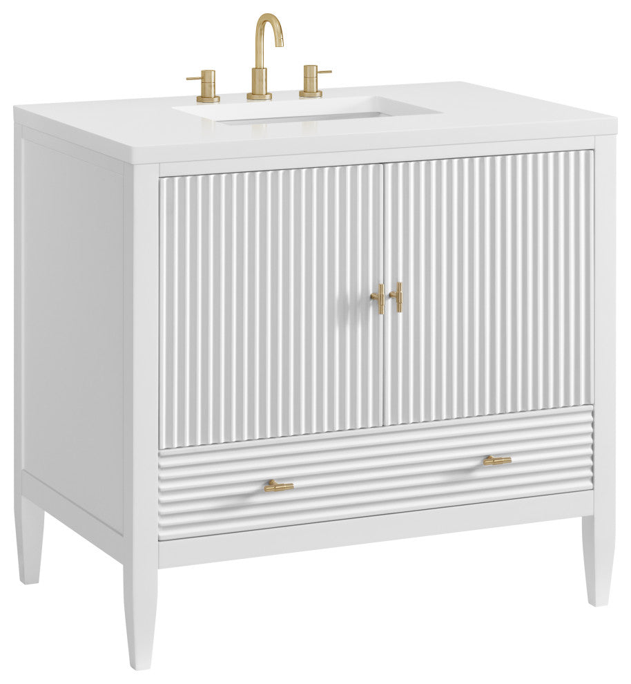 Myrrin 36" Vanity, Bright White, 3 CM White Zeus Top