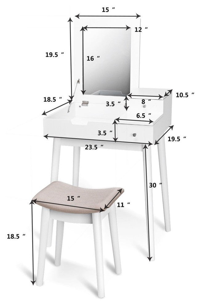 Elegant Vanity Dressing Table Set Flip Mirror Desk Furniture Stool
