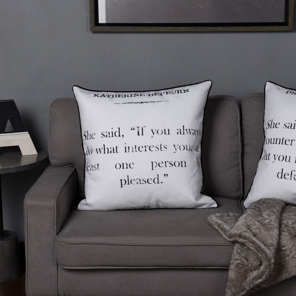 Dann Foley Double Sided Pillow Hepburn Quote Gray Velvet 24" X 24"