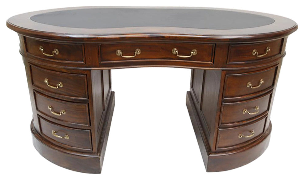 Crafters and Weavers Legacy Mahogany Wood Leather Top Kidney Desk - Brown Walnut