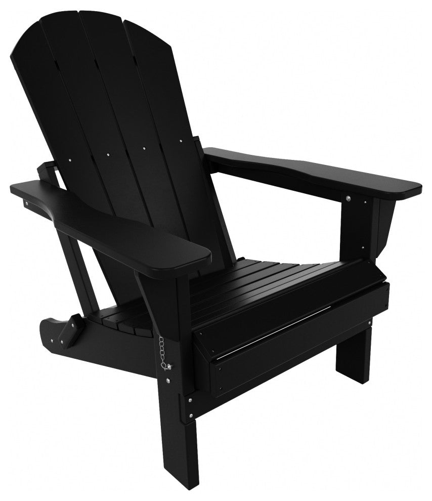 HDPE Outdoor Patio Folding Poly Adirondack Chair, Black