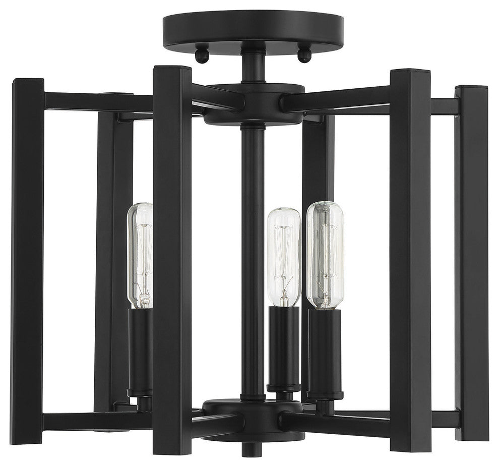 Benson 3-Light Matte Black Semi-Flush