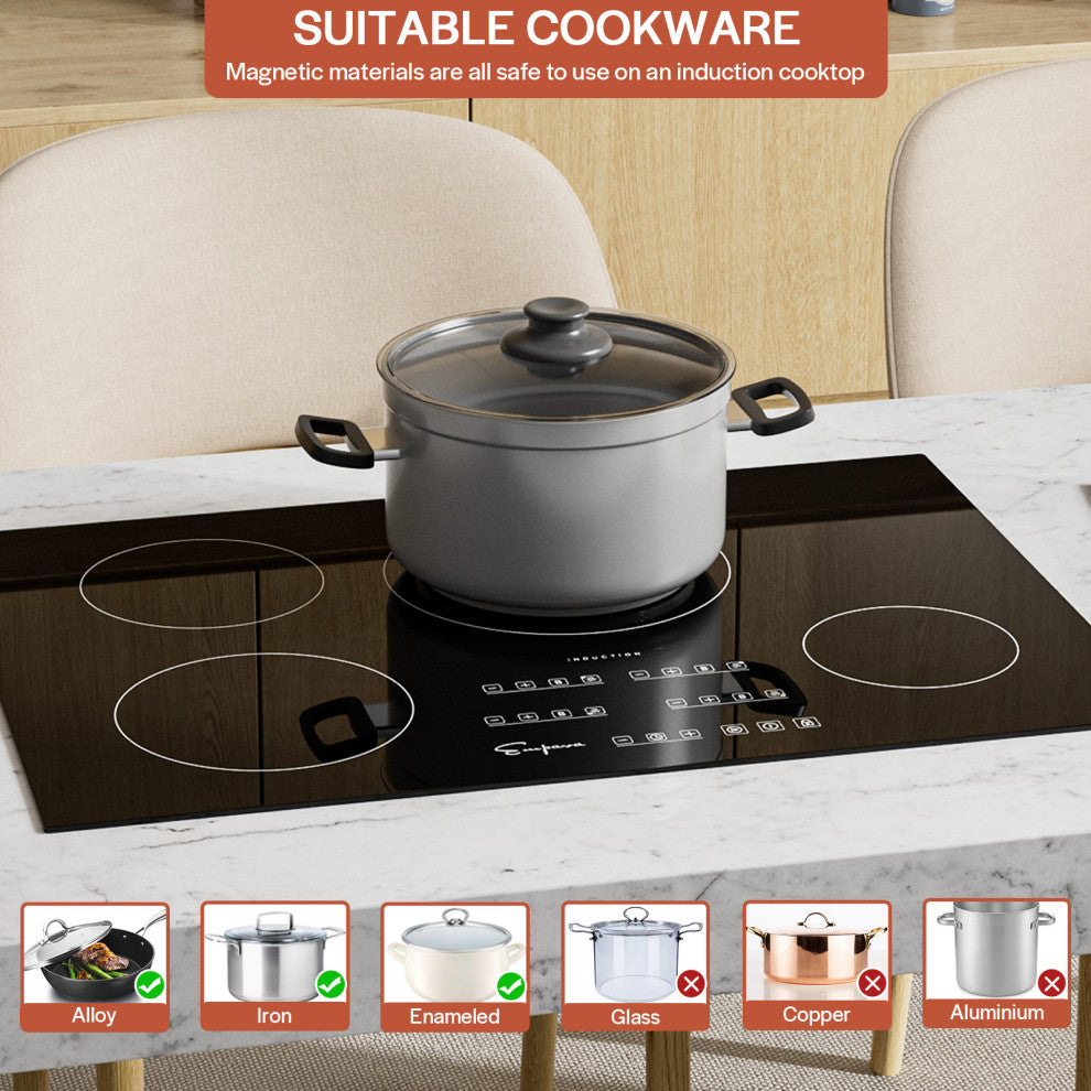 Empava 30" Electric Stove Induction Cooktop with 4 Power Boost Burners Smooth