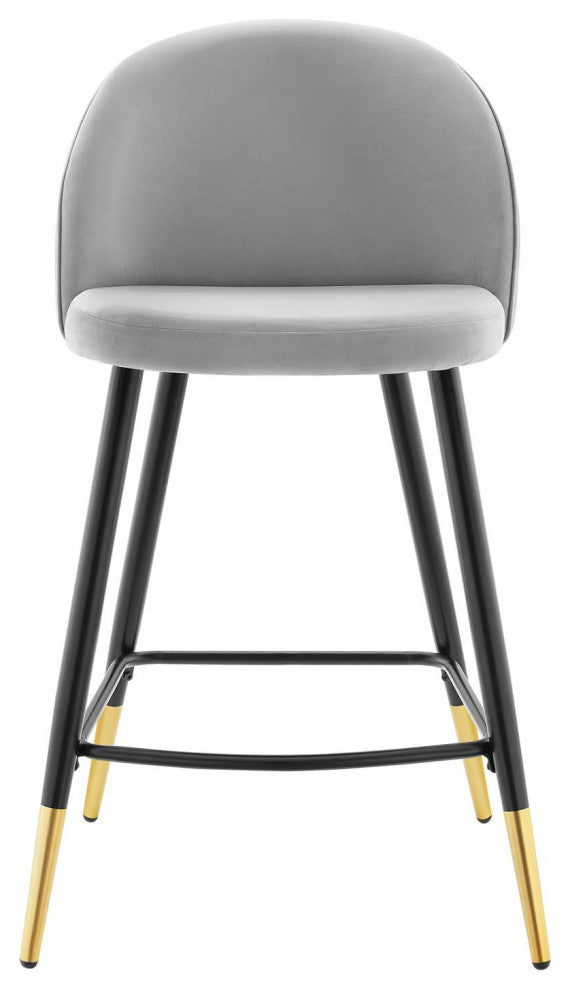 Counter Stool Chair, Set of 2, Velvet, Metal, Gray, Modern, Bar Pub Bistro