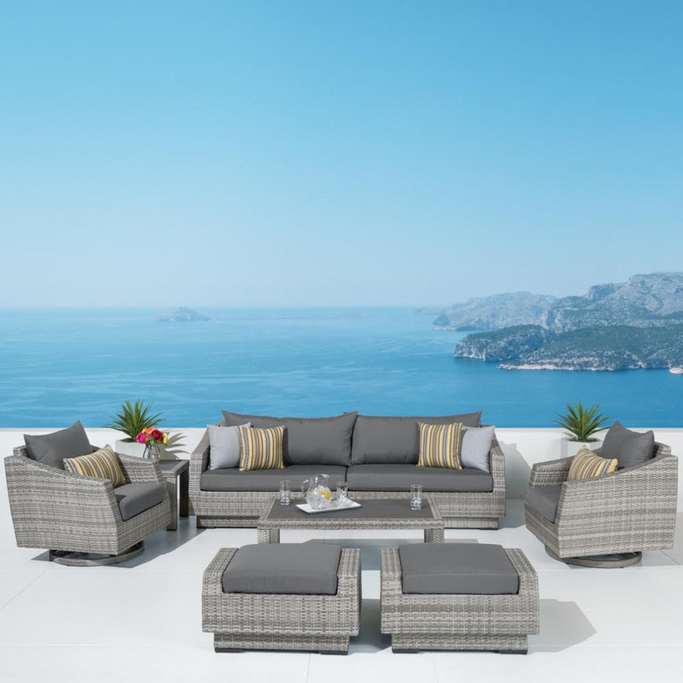 Cannes Deluxe 8 Piece Aluminum Outdoor Patio Sofa and Club Chair Set, Charcoal Gray